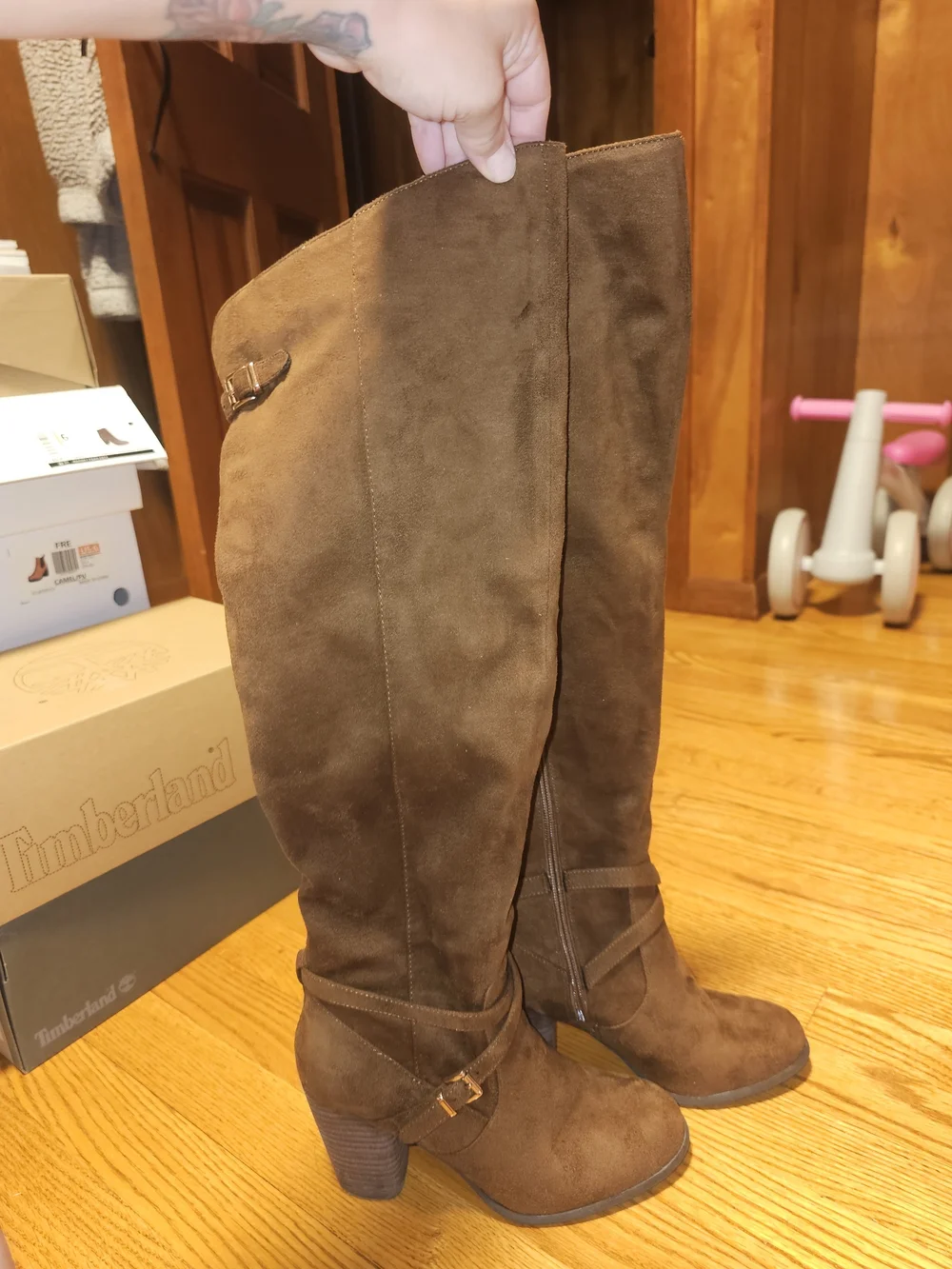 Brown Suede Over-the-Knee Heeled Boots - WOMEN'S SIZE 6